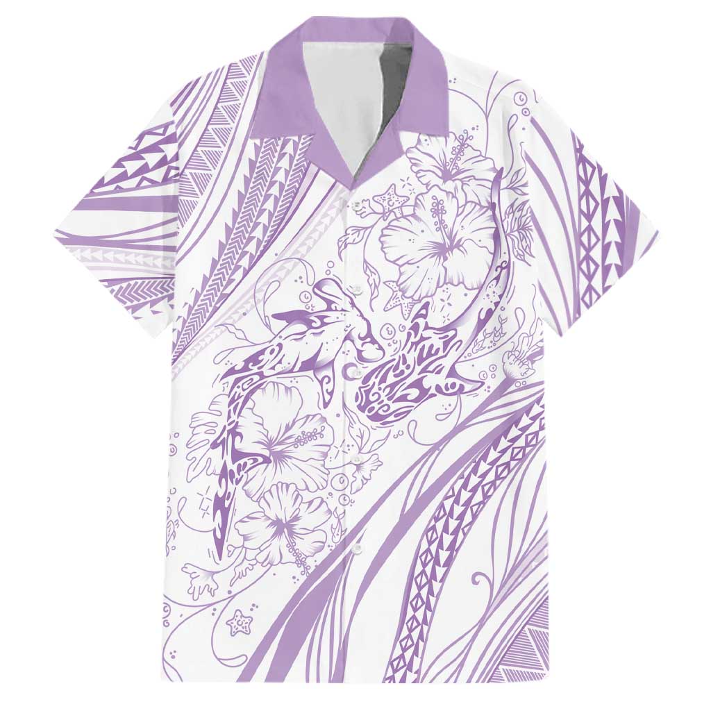 Sharks Couple Dreamy Polynesians Floral Sea Family Matching Puletasi and Hawaiian Shirt Lilac LT7 Dad's Shirt - Short Sleeve Lilac - Polynesian Pride