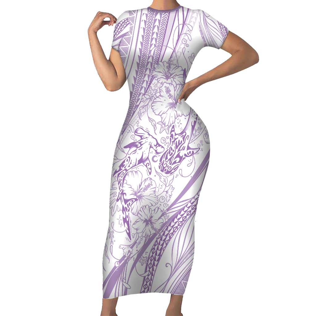 Sharks Couple Dreamy Polynesians Floral Sea Family Matching Short Sleeve Bodycon Dress and Hawaiian Shirt Lilac - Polynesian Pride