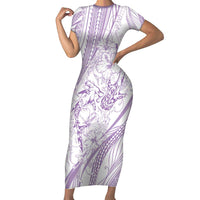 Sharks Couple Dreamy Polynesians Floral Sea Family Matching Short Sleeve Bodycon Dress and Hawaiian Shirt Lilac - Polynesian Pride