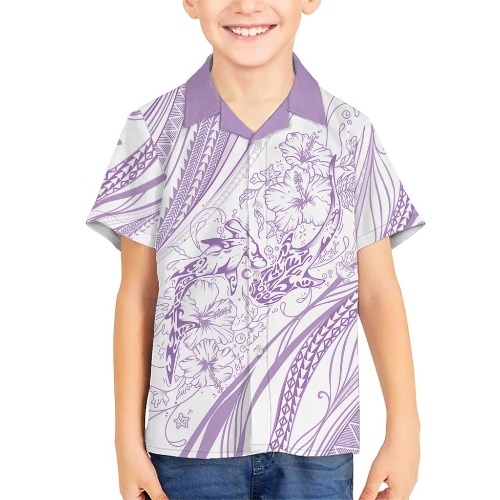 Sharks Couple Dreamy Polynesians Floral Sea Family Matching Short Sleeve Bodycon Dress and Hawaiian Shirt Lilac - Polynesian Pride