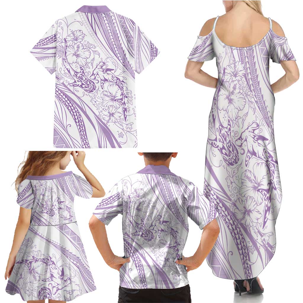 Sharks Couple Dreamy Polynesians Floral Sea Family Matching Summer Maxi Dress and Hawaiian Shirt Lilac - Polynesian Pride