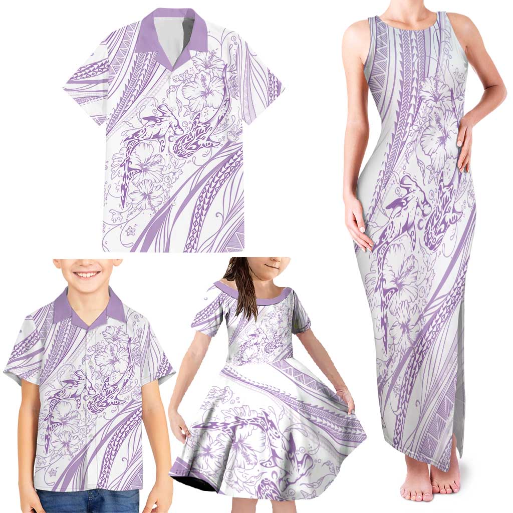 Sharks Couple Dreamy Polynesians Floral Sea Family Matching Tank Maxi Dress and Hawaiian Shirt Lilac - Polynesian Pride