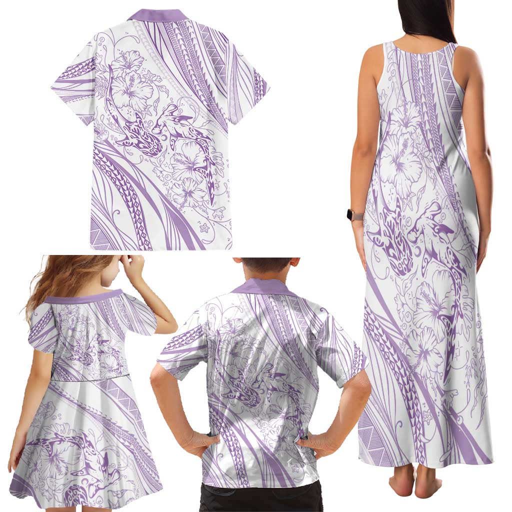 Sharks Couple Dreamy Polynesians Floral Sea Family Matching Tank Maxi Dress and Hawaiian Shirt Lilac - Polynesian Pride