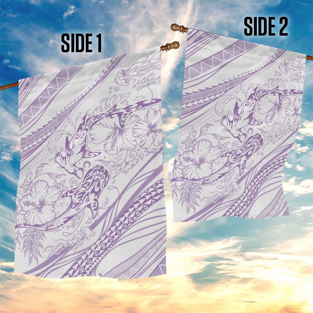 Sharks Couple Dreamy Polynesians Floral Sea Garden Flag Lilac - Polynesian Pride
