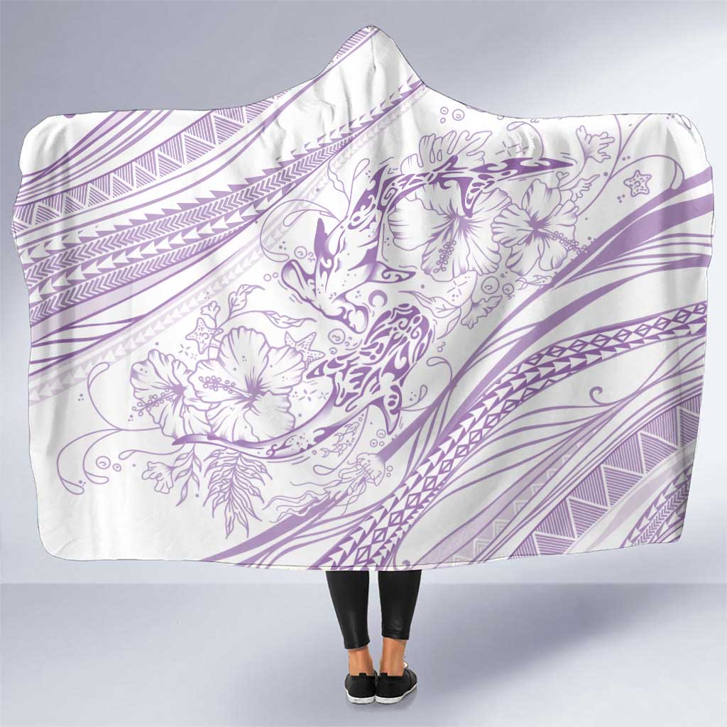 Sharks Couple Dreamy Polynesians Floral Sea Hooded Blanket Lilac - Polynesian Pride