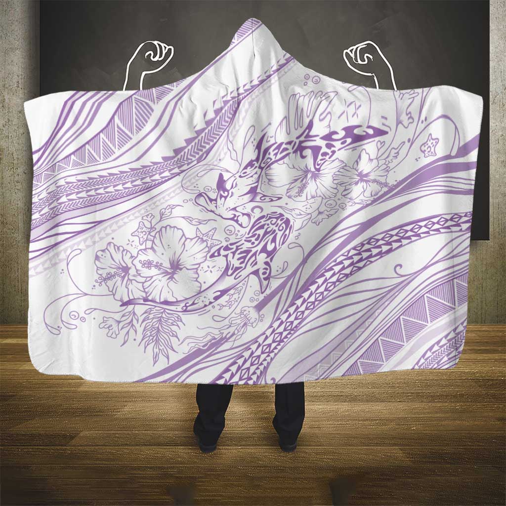 Sharks Couple Dreamy Polynesians Floral Sea Hooded Blanket Lilac - Polynesian Pride