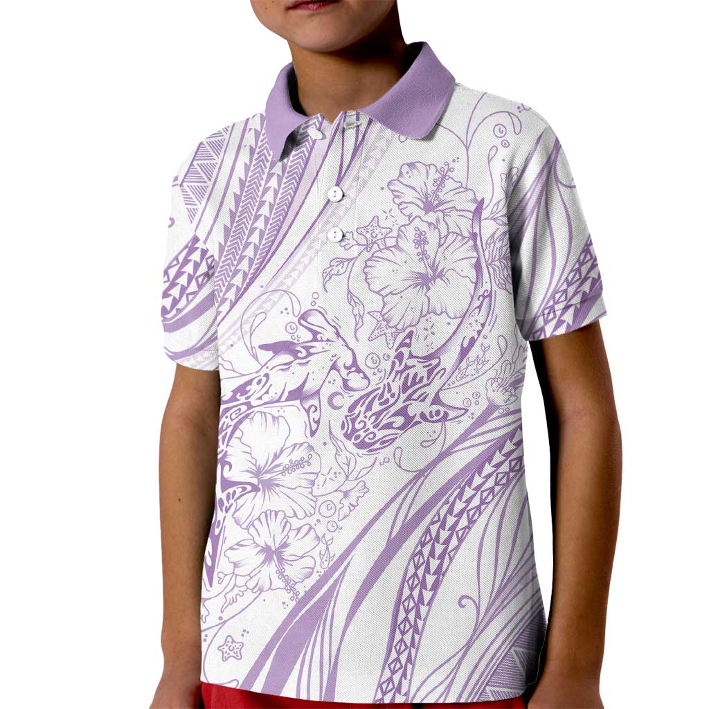 Sharks Couple Dreamy Polynesians Floral Sea Kid Polo Shirt Lilac - Polynesian Pride