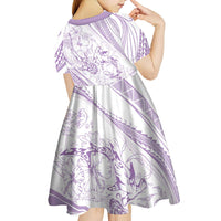 Sharks Couple Dreamy Polynesians Floral Sea Kid Short Sleeve Dress Lilac - Polynesian Pride