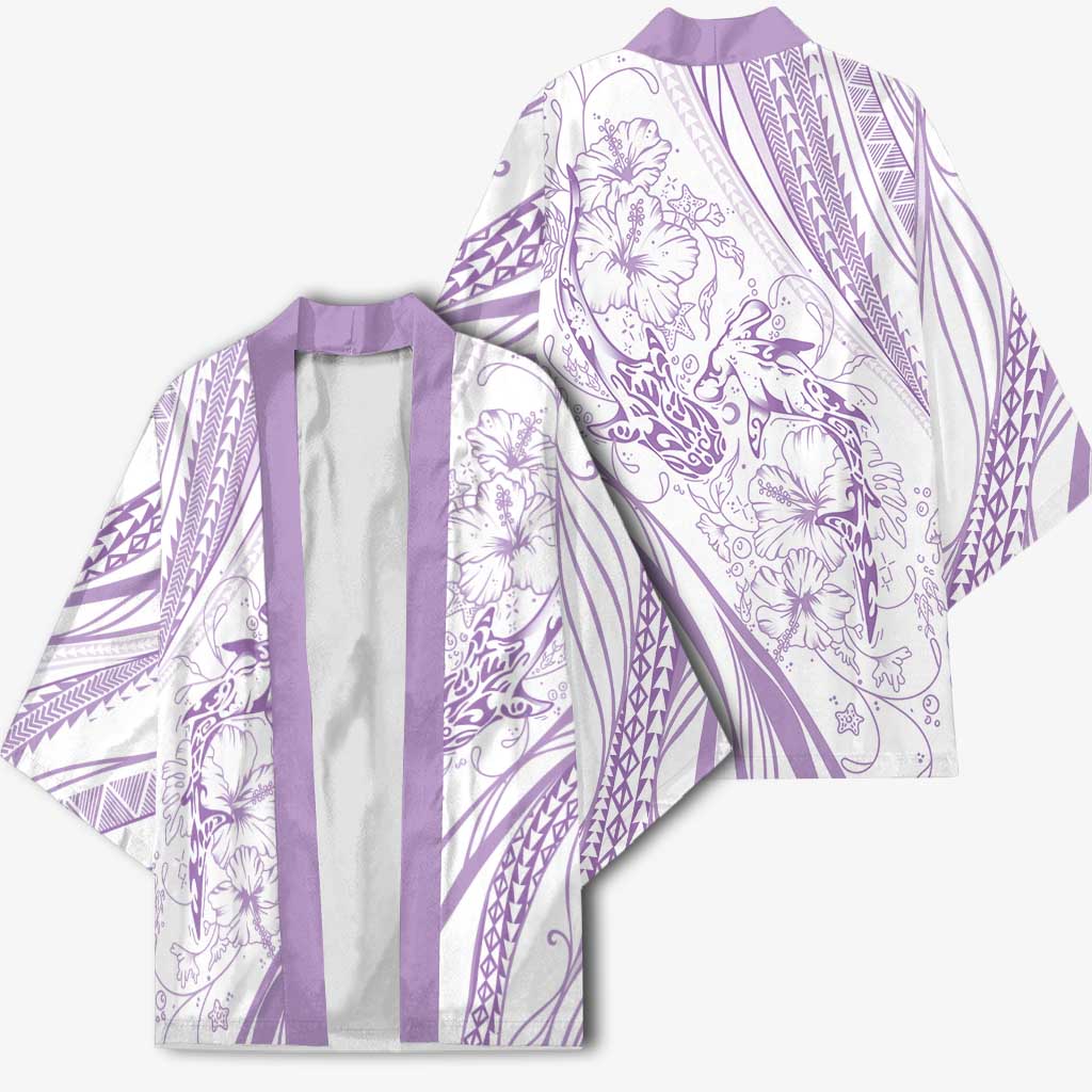 Sharks Couple Dreamy Polynesians Floral Sea Kimono Lilac - Polynesian Pride