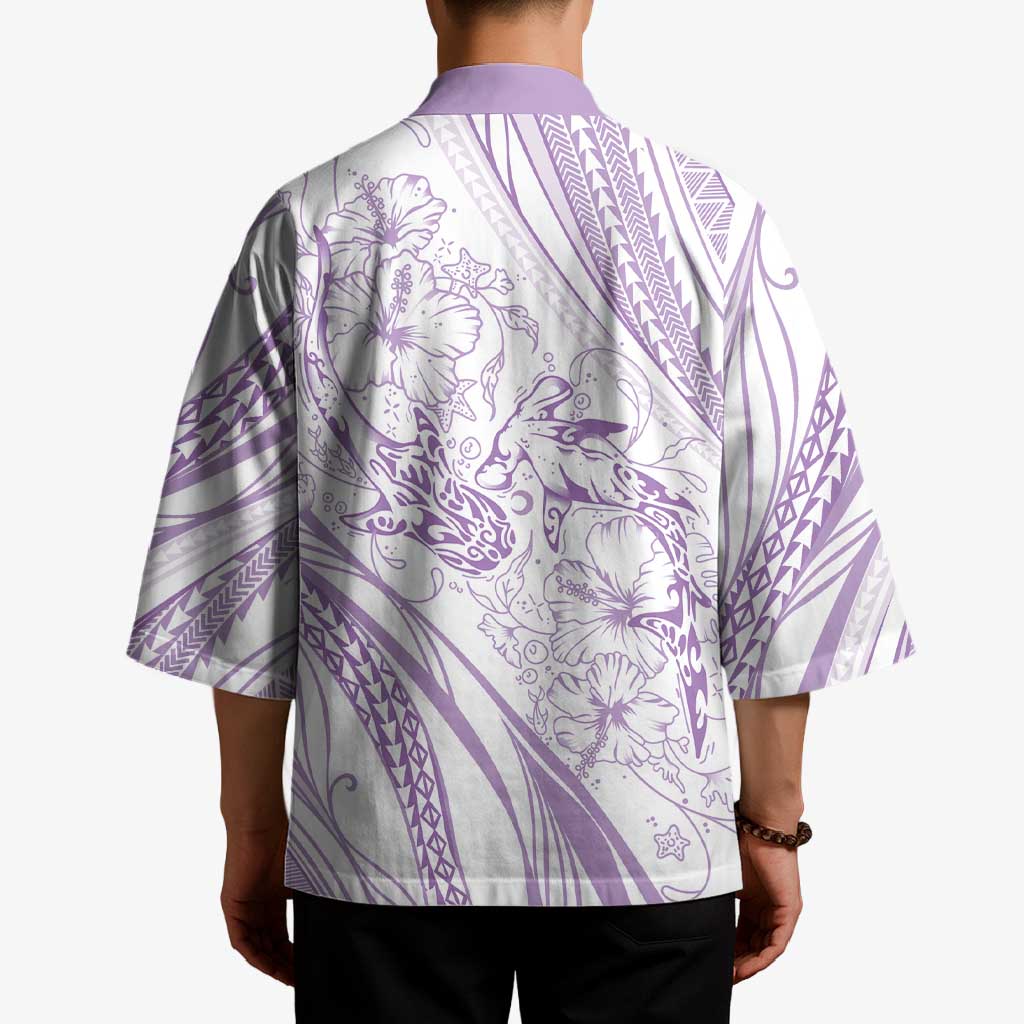 Sharks Couple Dreamy Polynesians Floral Sea Kimono Lilac - Polynesian Pride