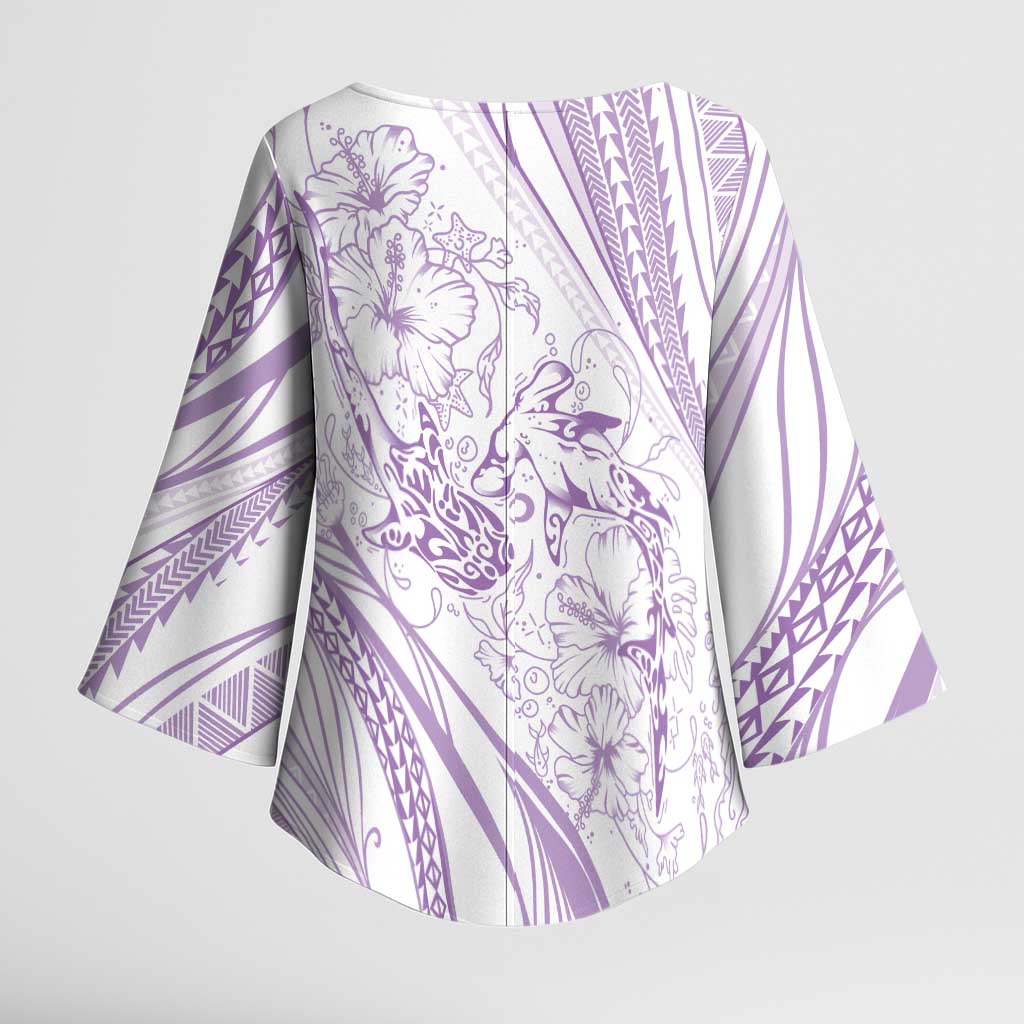 Sharks Couple Dreamy Polynesians Floral Sea Kimono Sleeve Blouse Lilac LT7 - Polynesian Pride