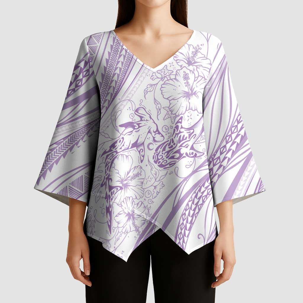 Sharks Couple Dreamy Polynesians Floral Sea Kimono Sleeve Blouse Lilac LT7 - Polynesian Pride