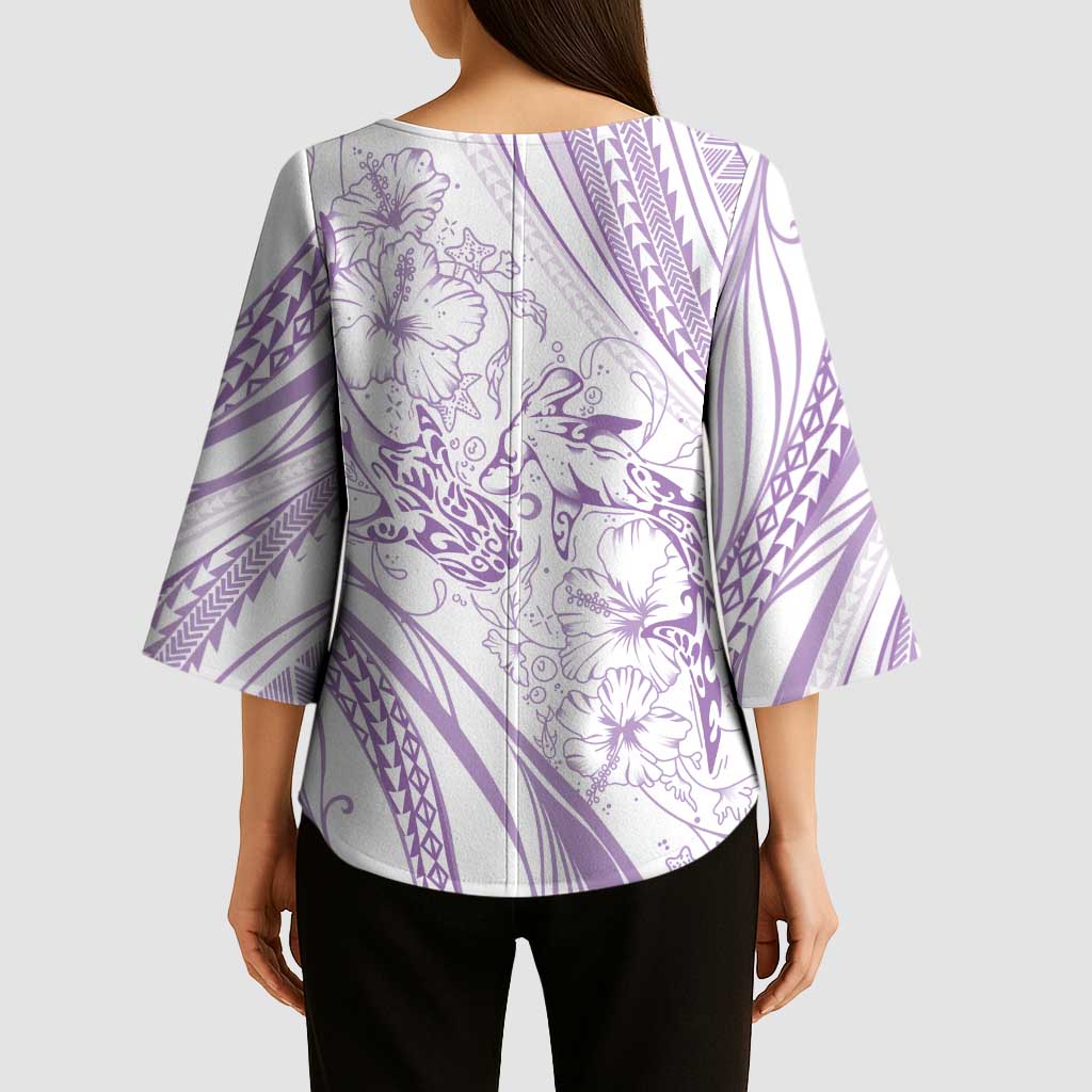 Sharks Couple Dreamy Polynesians Floral Sea Kimono Sleeve Blouse Lilac LT7 - Polynesian Pride