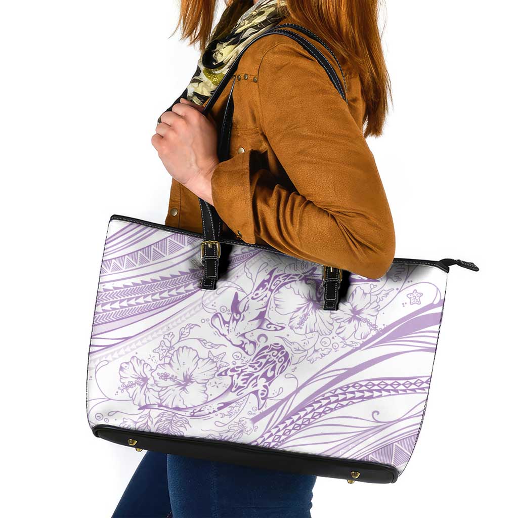 Sharks Couple Dreamy Polynesians Floral Sea Leather Tote Bag Lilac - Polynesian Pride