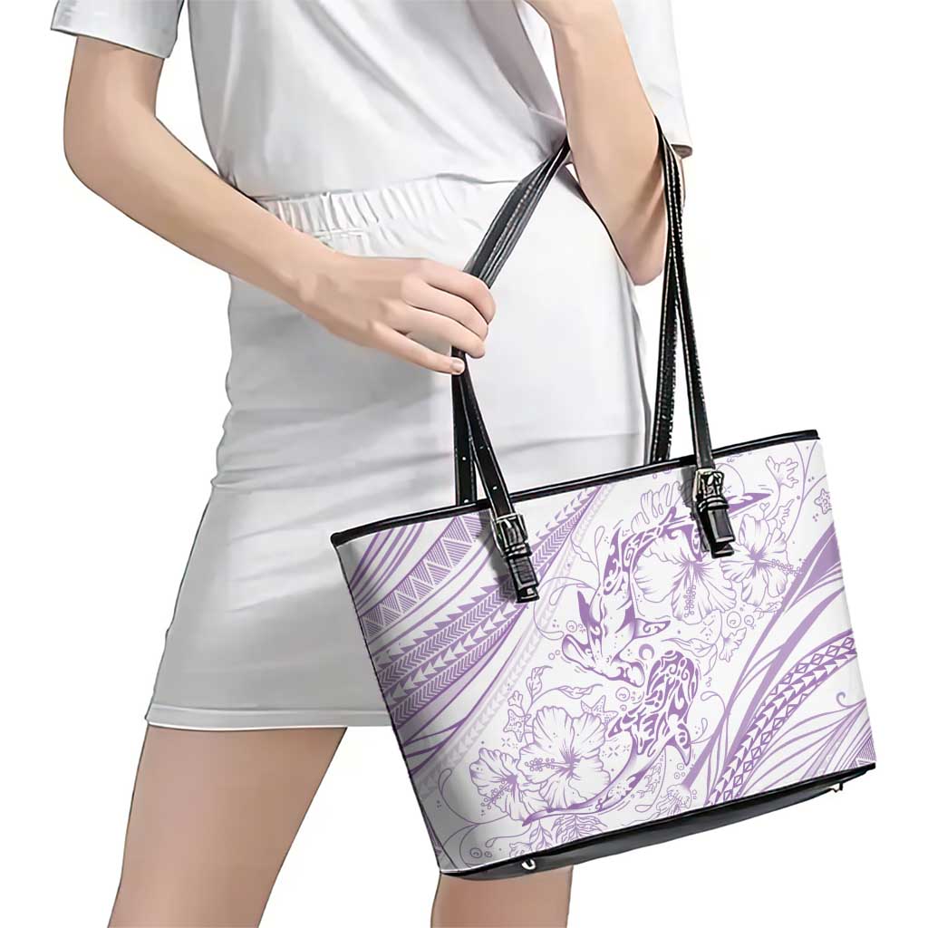 Sharks Couple Dreamy Polynesians Floral Sea Leather Tote Bag Lilac - Polynesian Pride