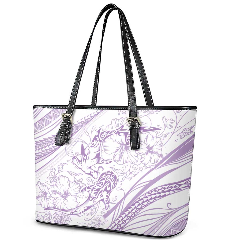 Sharks Couple Dreamy Polynesians Floral Sea Leather Tote Bag Lilac - Polynesian Pride