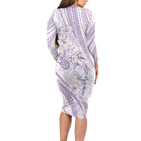 Sharks Couple Dreamy Polynesians Floral Sea Long Sleeve Bodycon Dress Lilac - Polynesian Pride