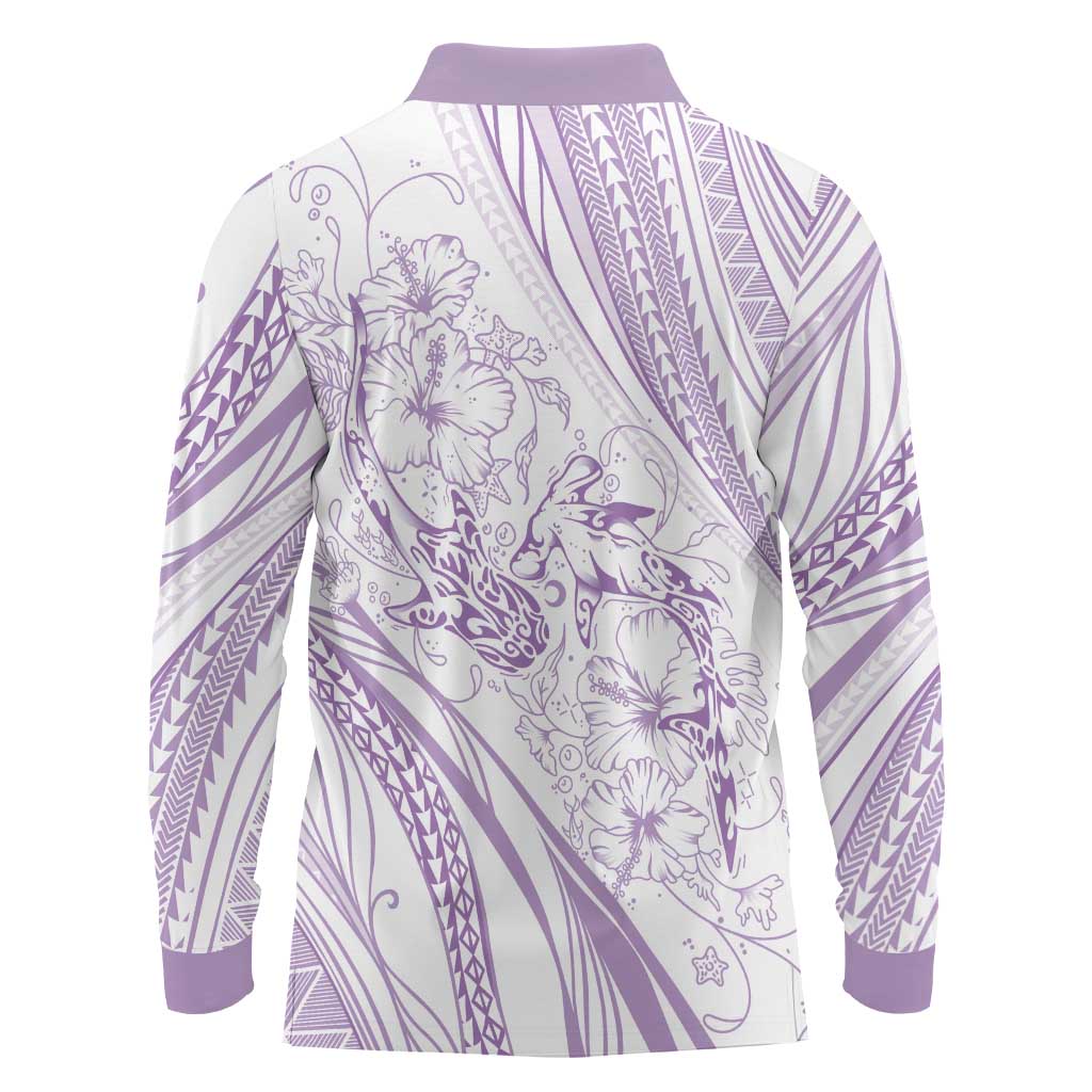 Sharks Couple Dreamy Polynesians Floral Sea Long Sleeve Polo Shirt Lilac LT7 - Polynesian Pride