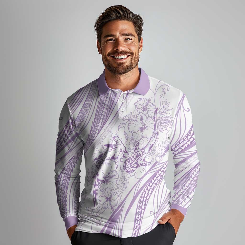 Sharks Couple Dreamy Polynesians Floral Sea Long Sleeve Polo Shirt Lilac LT7 - Polynesian Pride