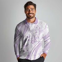 Sharks Couple Dreamy Polynesians Floral Sea Long Sleeve Polo Shirt Lilac LT7 - Polynesian Pride