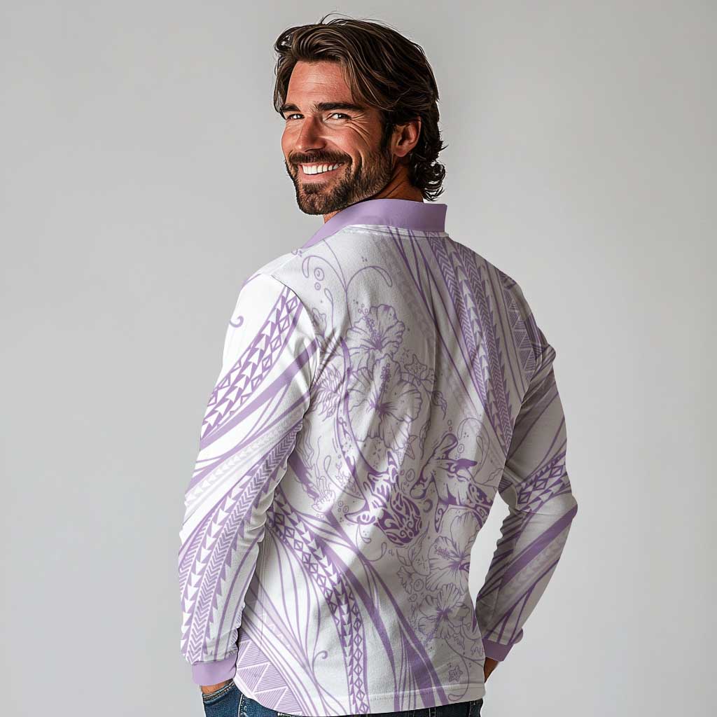 Sharks Couple Dreamy Polynesians Floral Sea Long Sleeve Polo Shirt Lilac LT7 - Polynesian Pride