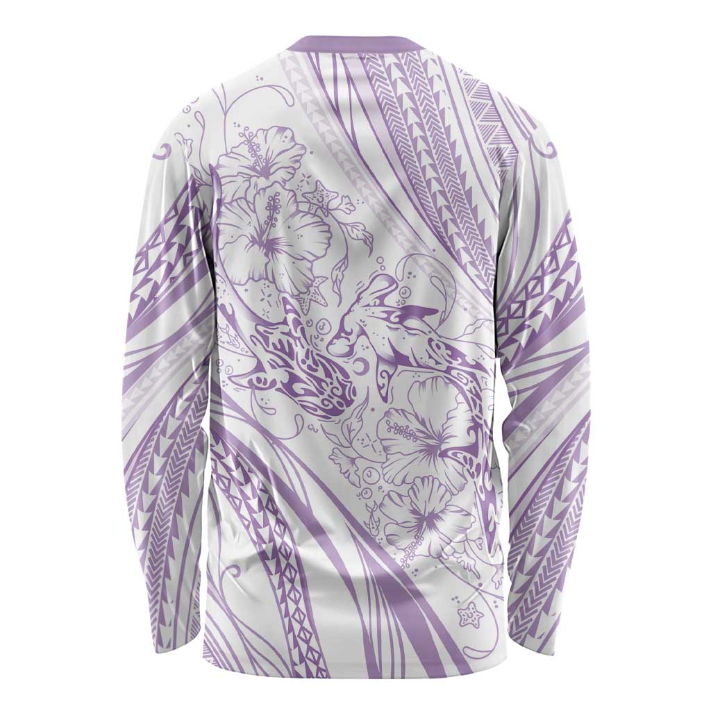 Sharks Couple Dreamy Polynesians Floral Sea Long Sleeve Shirt Lilac LT7 - Polynesian Pride
