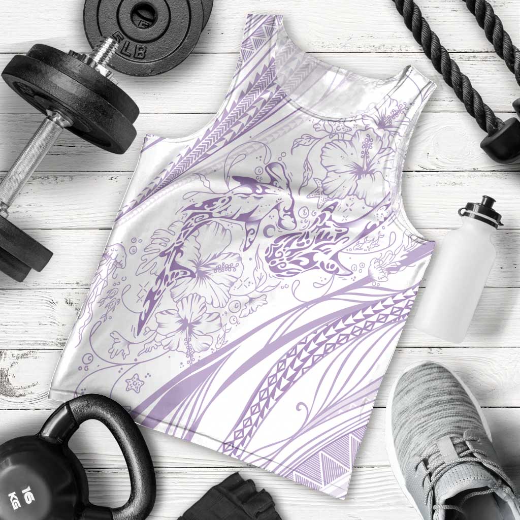 Sharks Couple Dreamy Polynesians Floral Sea Men Tank Top Lilac LT7 - Polynesian Pride