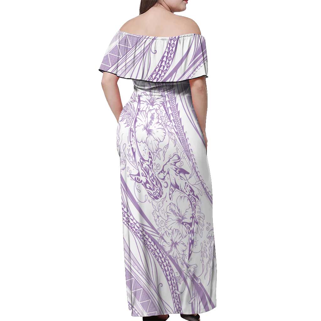 Sharks Couple Dreamy Polynesians Floral Sea Off Shoulder Maxi Dress Lilac LT7 - Polynesian Pride