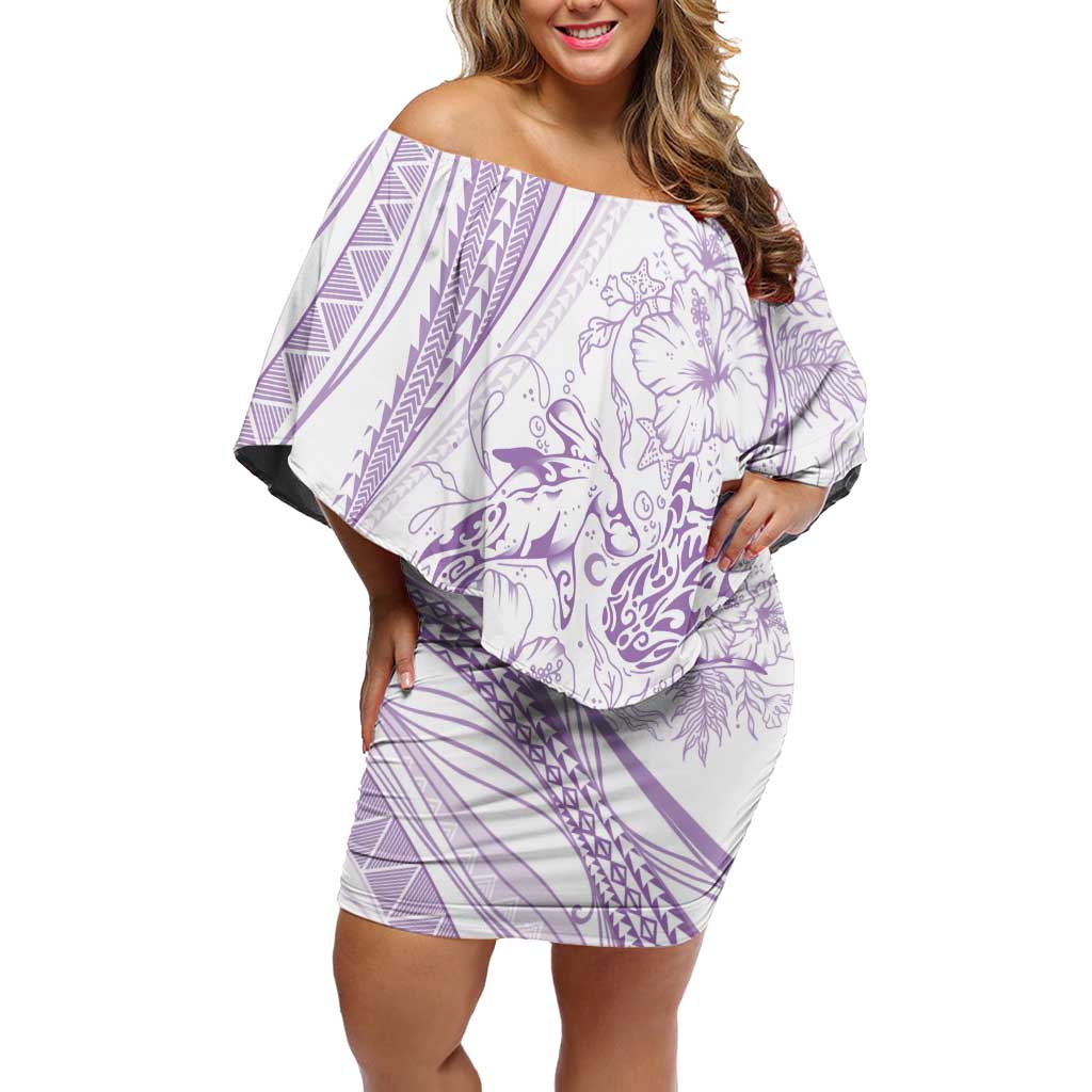 Sharks Couple Dreamy Polynesians Floral Sea Off Shoulder Short Dress Lilac LT7 Women Lilac - Polynesian Pride