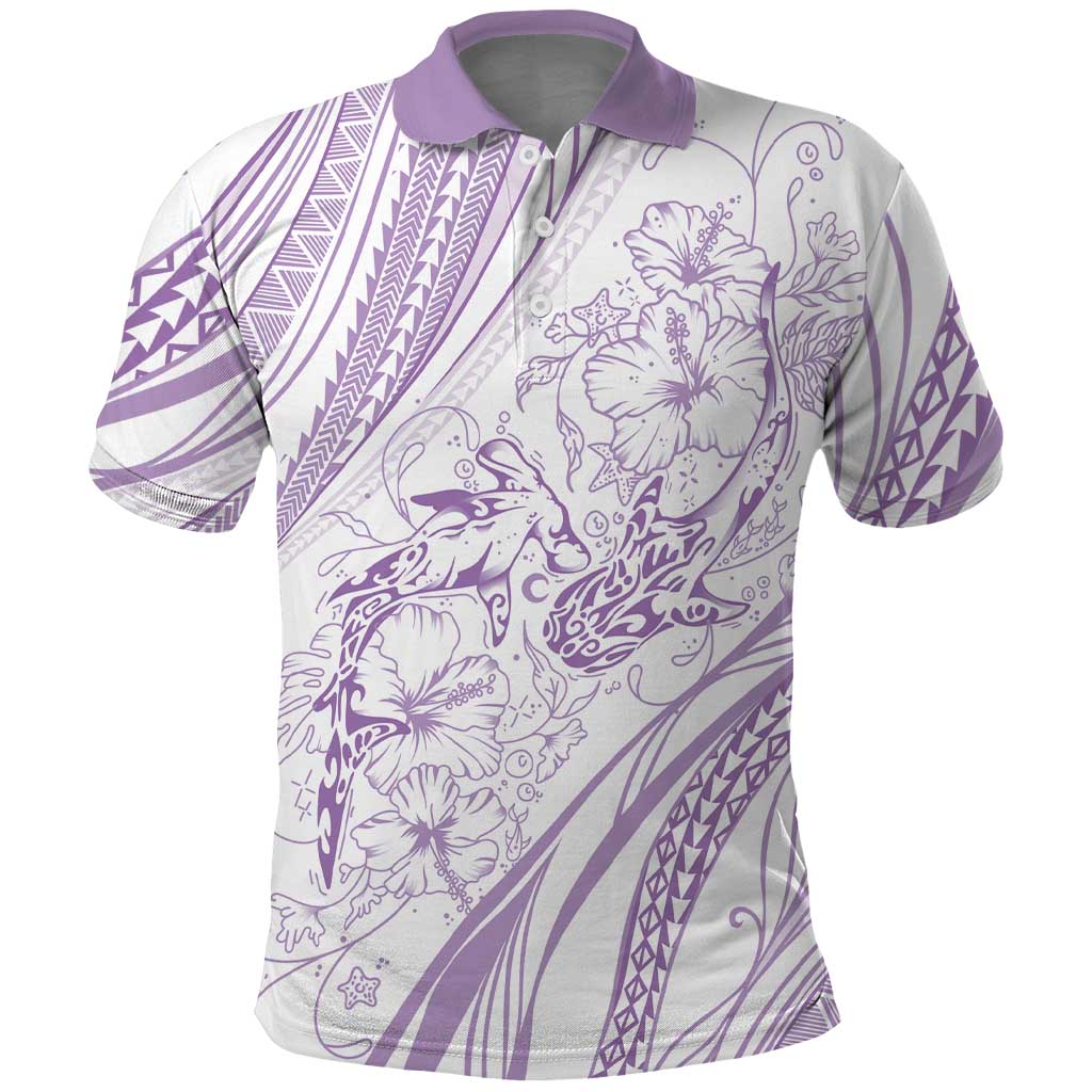 Sharks Couple Dreamy Polynesians Floral Sea Polo Shirt Lilac LT7 Lilac - Polynesian Pride