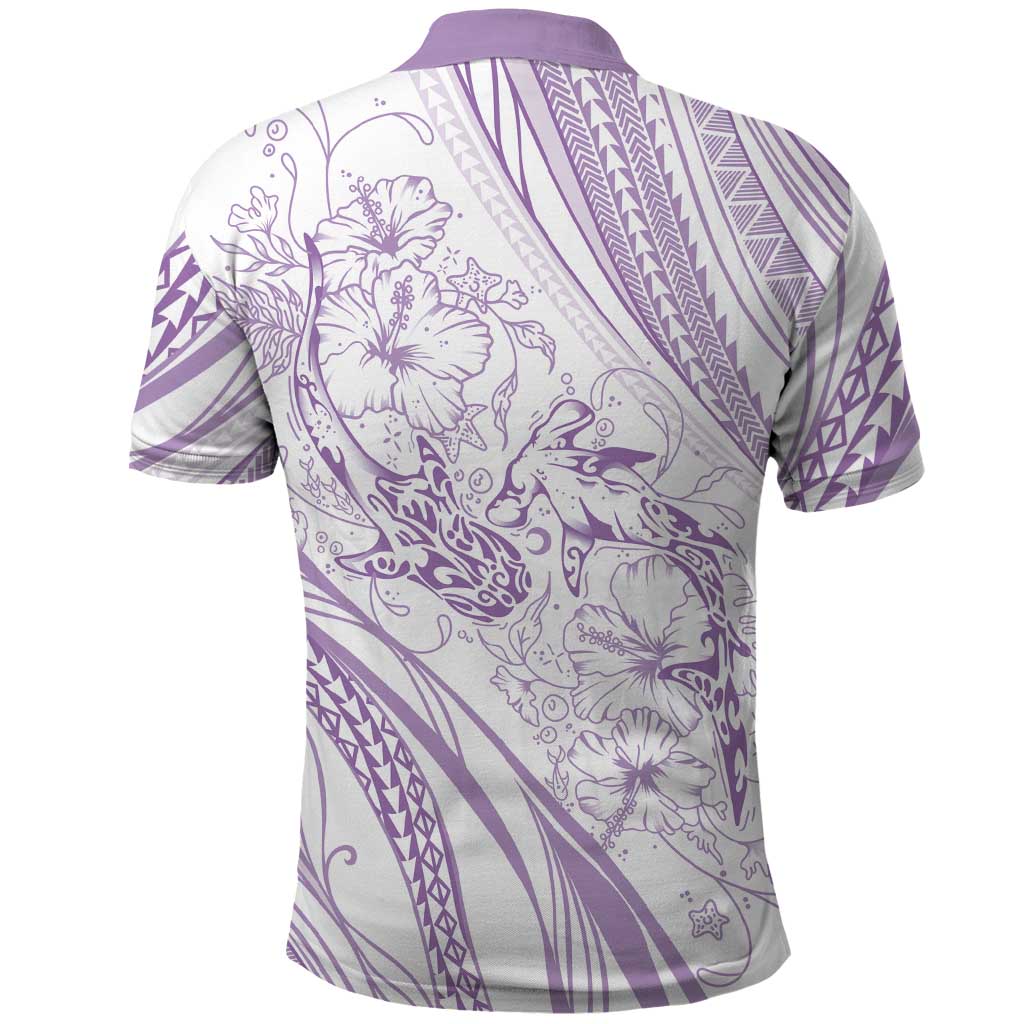 Sharks Couple Dreamy Polynesians Floral Sea Polo Shirt Lilac LT7 - Polynesian Pride