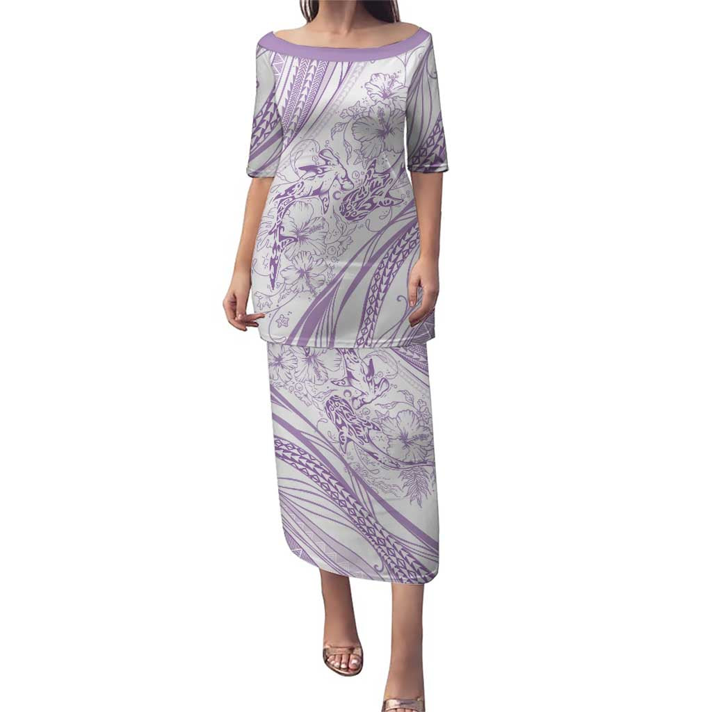 Sharks Couple Dreamy Polynesians Floral Sea Puletasi Lilac - Polynesian Pride