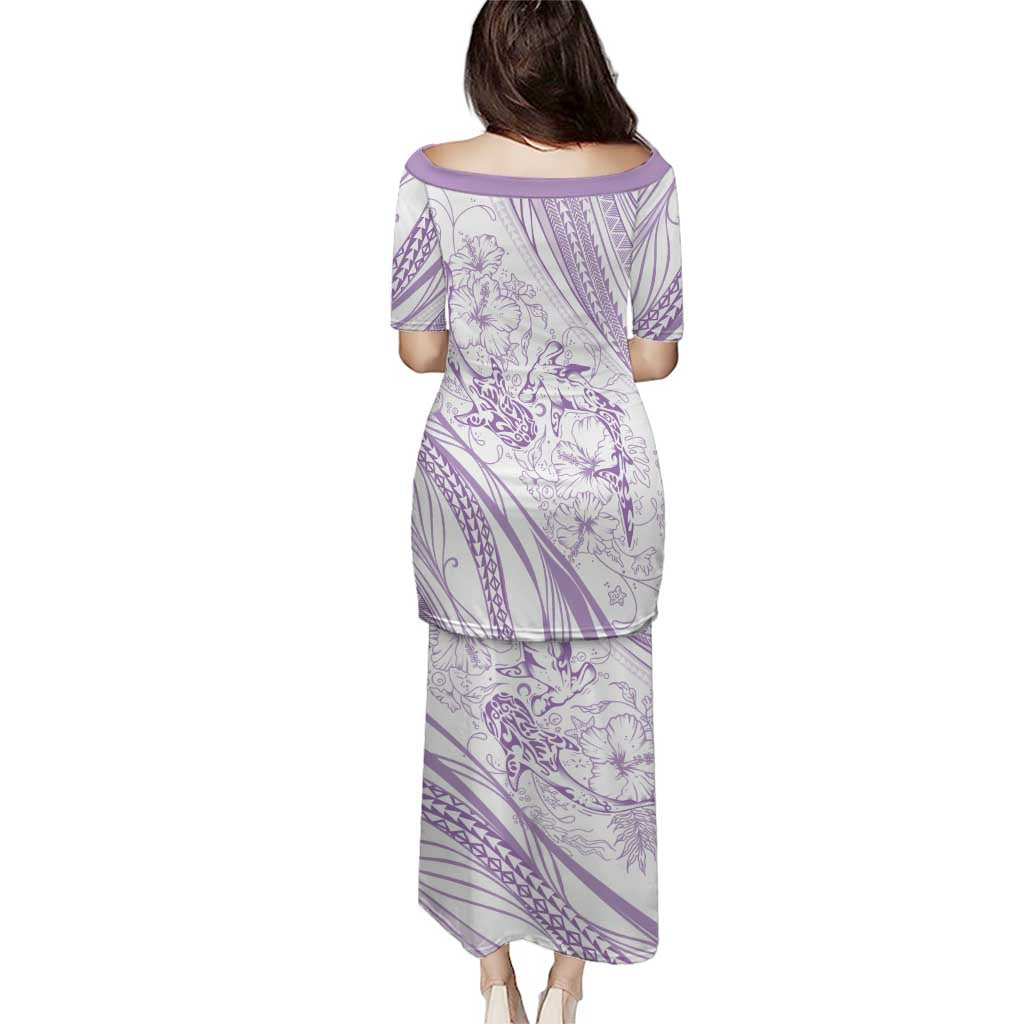 Sharks Couple Dreamy Polynesians Floral Sea Puletasi Lilac - Polynesian Pride