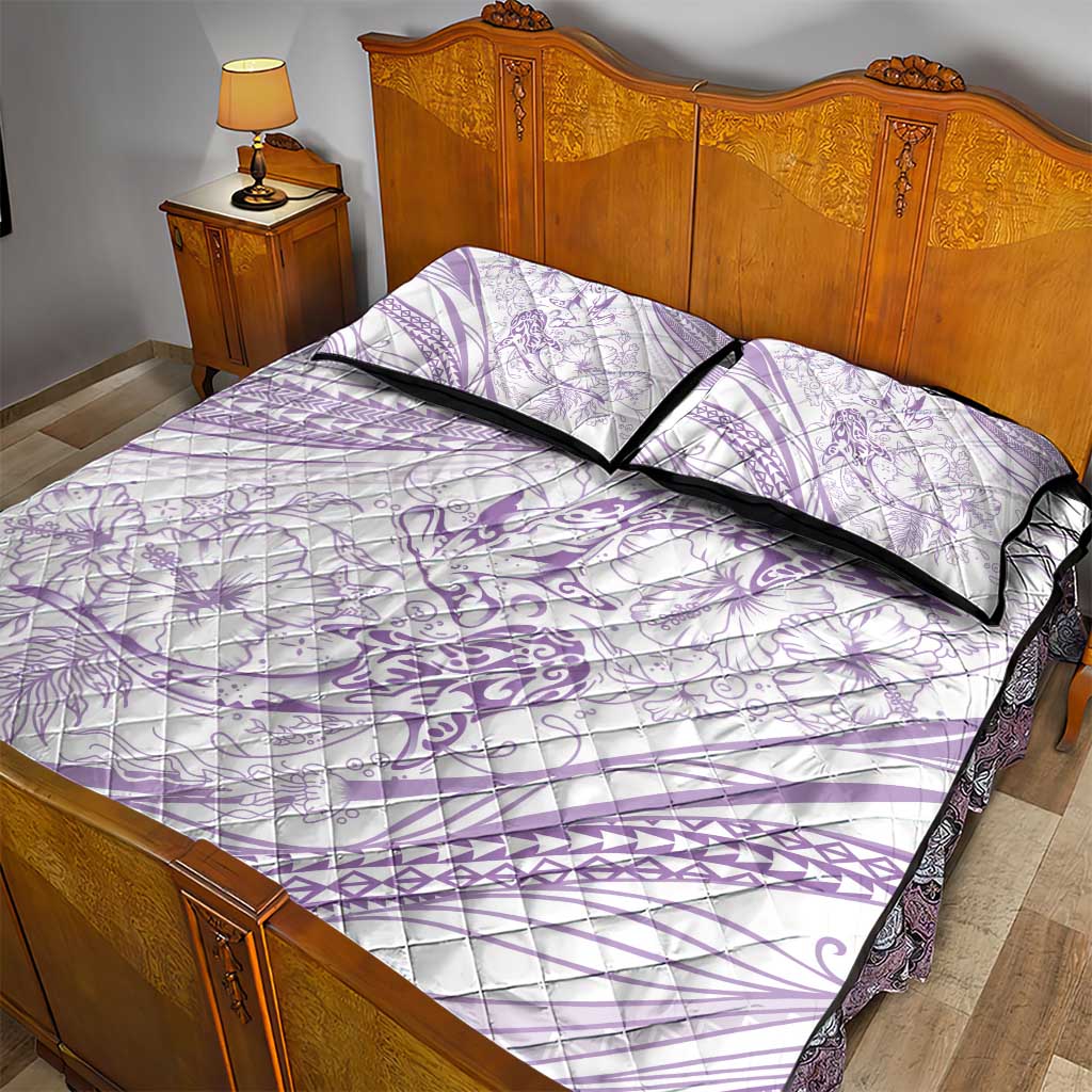 Sharks Couple Dreamy Polynesians Floral Sea Quilt Bed Set Lilac - Polynesian Pride