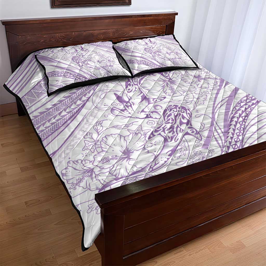 Sharks Couple Dreamy Polynesians Floral Sea Quilt Bed Set Lilac - Polynesian Pride