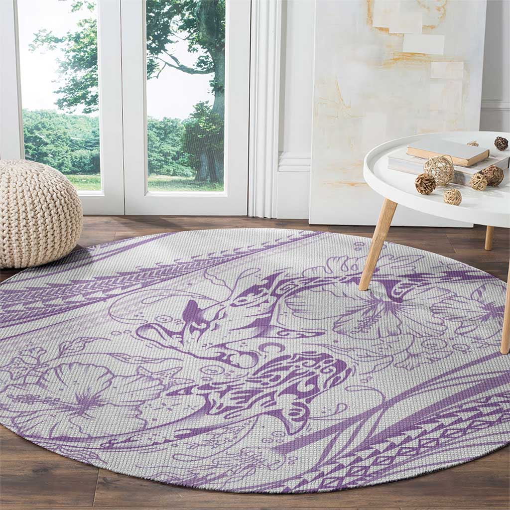 Sharks Couple Dreamy Polynesians Floral Sea Round Carpet Lilac - Polynesian Pride