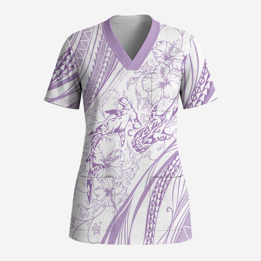 Sharks Couple Dreamy Polynesians Floral Sea Scrub Top Lilac LT7 Adult Lilac - Polynesian Pride