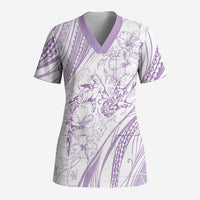 Sharks Couple Dreamy Polynesians Floral Sea Scrub Top Lilac LT7 Adult Lilac - Polynesian Pride