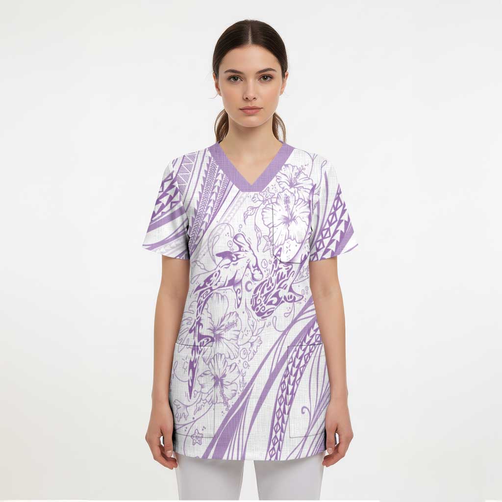 Sharks Couple Dreamy Polynesians Floral Sea Scrub Top Lilac LT7 - Polynesian Pride