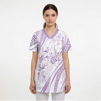 Sharks Couple Dreamy Polynesians Floral Sea Scrub Top Lilac LT7 - Polynesian Pride