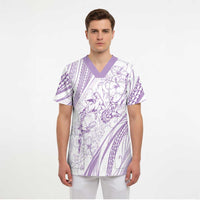 Sharks Couple Dreamy Polynesians Floral Sea Scrub Top Lilac LT7 - Polynesian Pride