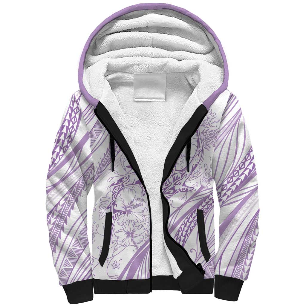 Sharks Couple Dreamy Polynesians Floral Sea Sherpa Hoodie Lilac - Polynesian Pride