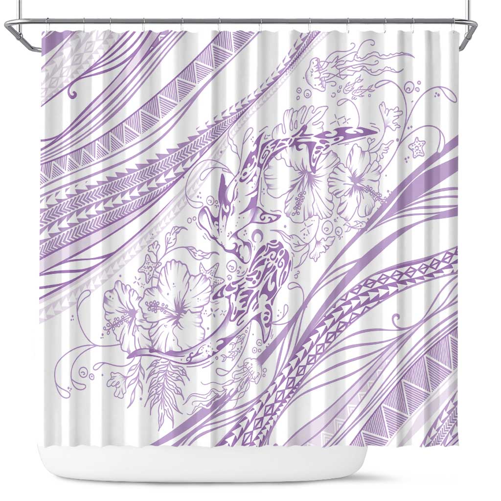 Sharks Couple Dreamy Polynesians Floral Sea Shower Curtain Lilac - Polynesian Pride