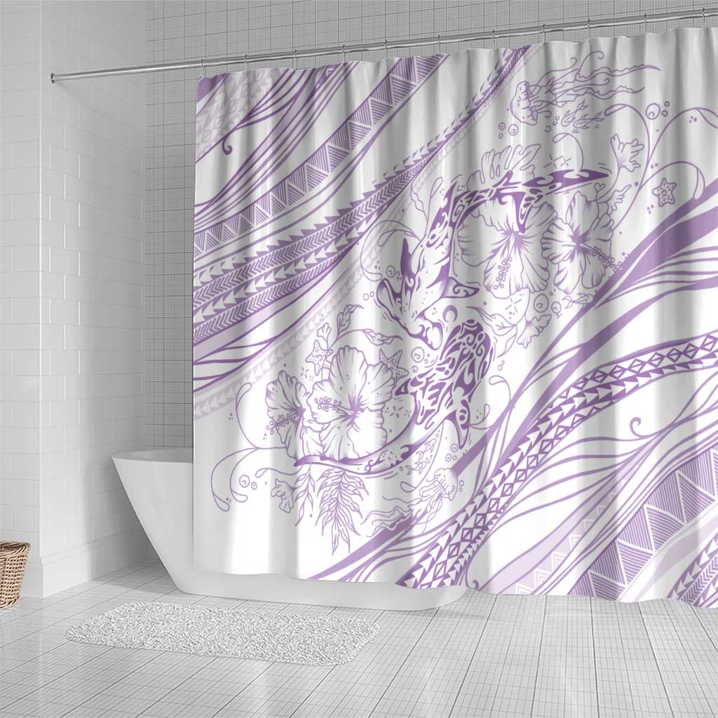 Sharks Couple Dreamy Polynesians Floral Sea Shower Curtain Lilac - Polynesian Pride