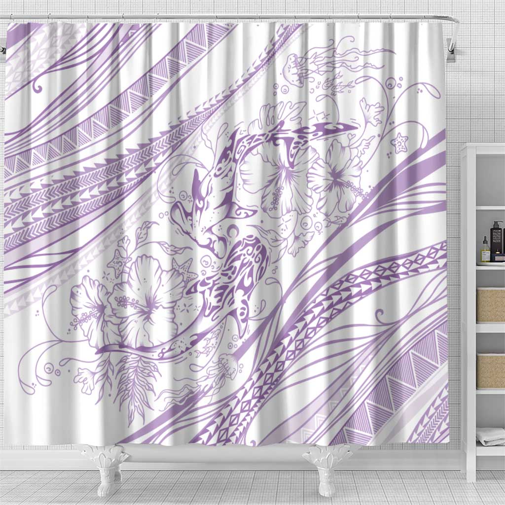 Sharks Couple Dreamy Polynesians Floral Sea Shower Curtain Lilac - Polynesian Pride