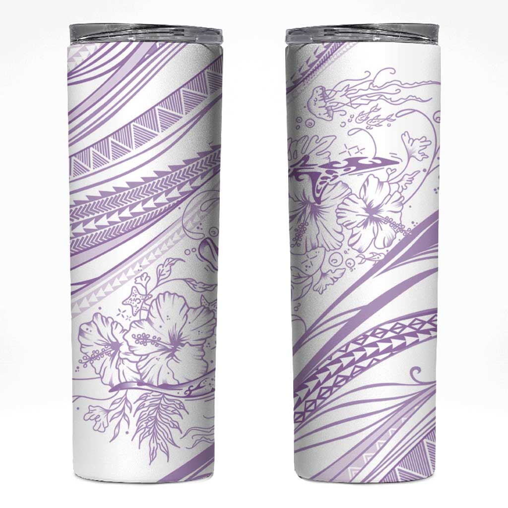 Sharks Couple Dreamy Polynesians Floral Sea Skinny Tumbler Lilac - Polynesian Pride
