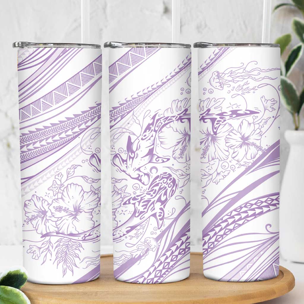 Sharks Couple Dreamy Polynesians Floral Sea Skinny Tumbler Lilac - Polynesian Pride