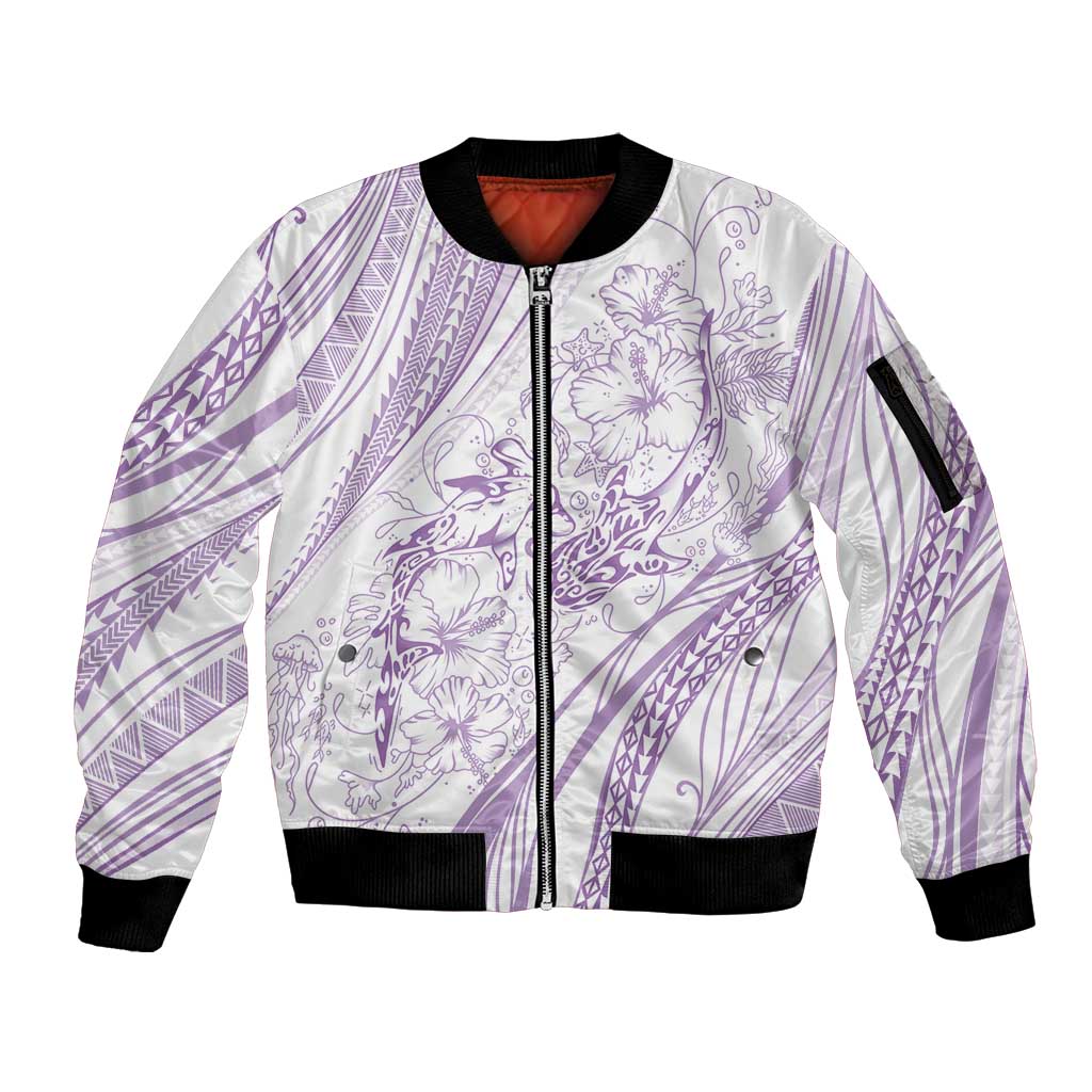 Sharks Couple Dreamy Polynesians Floral Sea Sleeve Zip Bomber Jacket Lilac - Polynesian Pride