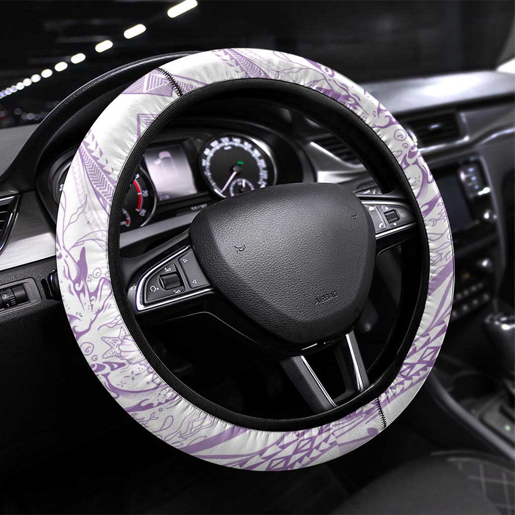 Sharks Couple Dreamy Polynesians Floral Sea Steering Wheel Cover Lilac LT7 Universal Fit Lilac - Polynesian Pride