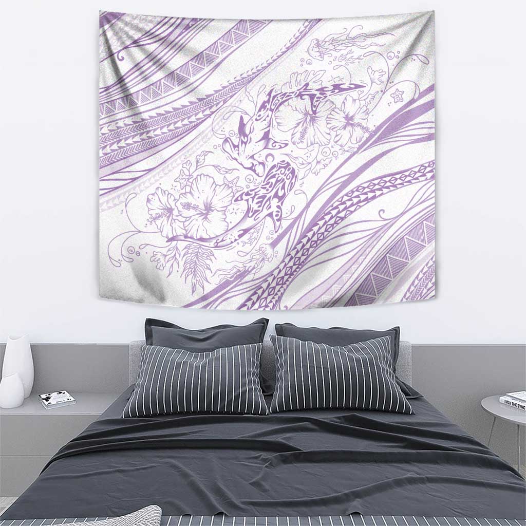 Sharks Couple Dreamy Polynesians Floral Sea Tapestry Lilac - Polynesian Pride